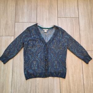Lucky Brand Paisley Wool Blend Cardigan Sweater Women’s XL Fits Small